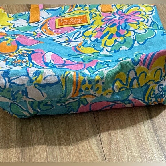 Lilly Pulitzer For Estée Lauder Colorful Floral Print Canvas Tote Bag. - Picture 4 of 15